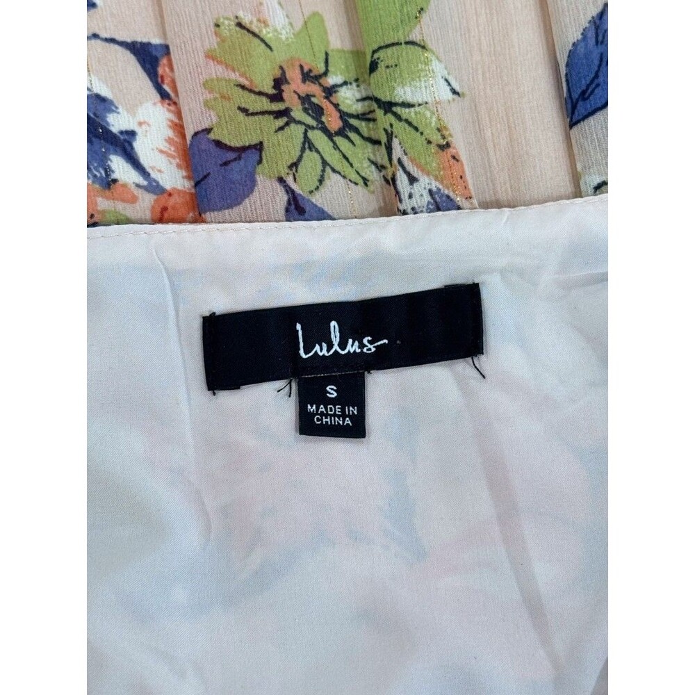 Lulus Dress Blush Pink Stunning Soiree Floral Ruched Midi V Neck Chiffon Small - Picture 4 of 12